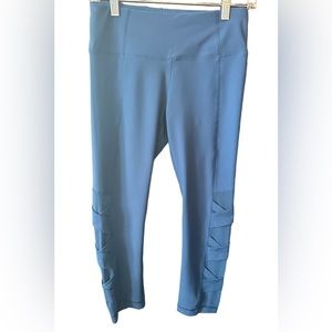 90 Degree by Reflex Leggings Size Small Teal Blue Sheer Criss Cross Pattern‎